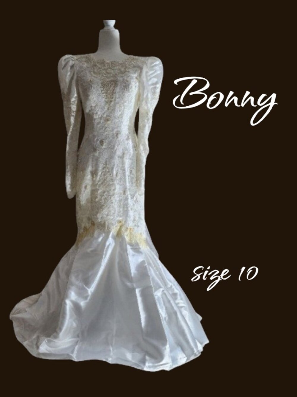 Bonny Vintage Lace Mermaid Bridal Gown Size 10 with Gold & Pearl Embellishment